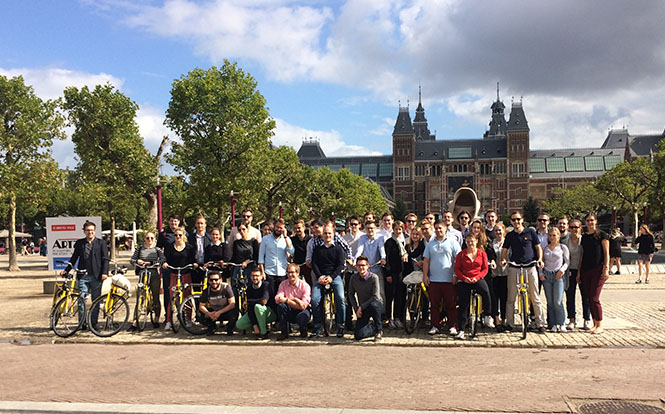 group of people in town square