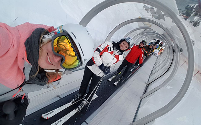group of people skiing